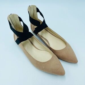Nine West Opheliao Cream Beige Faux Suede Ankle Ballet Ballerina Flats